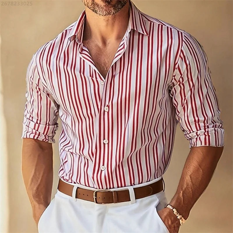 Men's Lapel Button-Down Striped Collar Shirt Viral Finds Hub