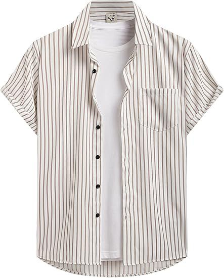Striped And Solid-color Short-sleeve Shirt-cardigan Viral Finds Hub