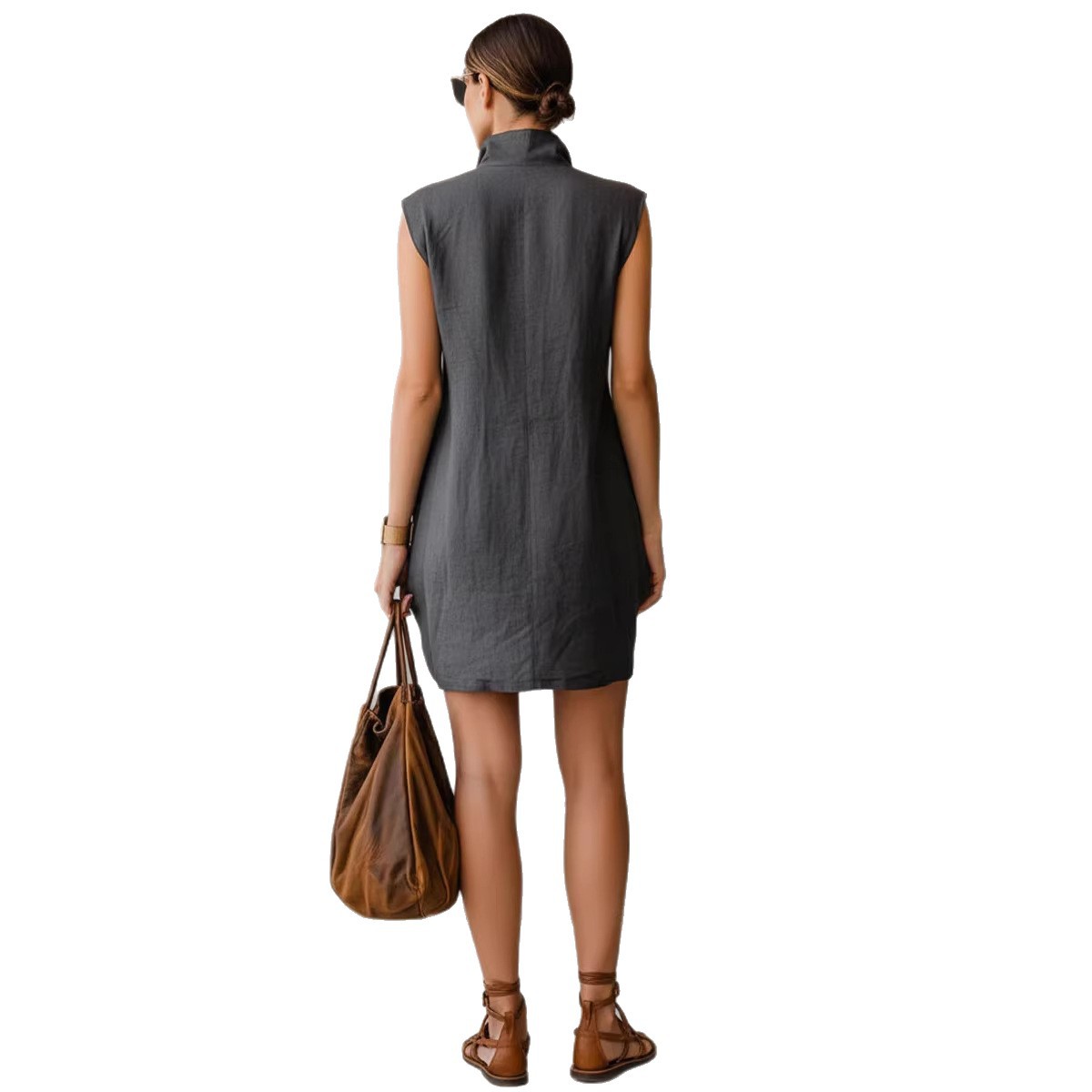Slimming Sleeveless Stand-Collar Shirt Dress For Summer Viral Finds Hub