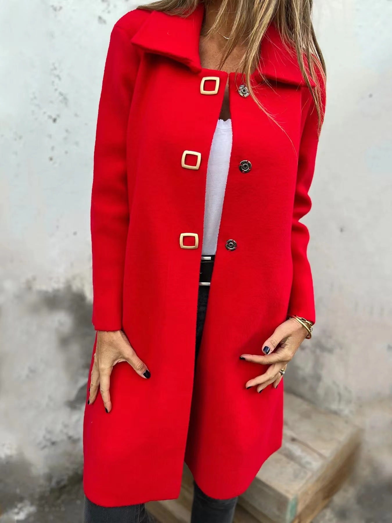 Women's Solid-color Mid-length Wool Coat With A Single-breasted Design Cashymart