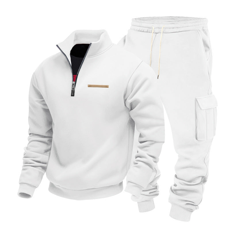 Fleece-lined Half-Zip Stand Collar Solid Color Casual Sweatshirt And Pants Set Viral Finds Hub