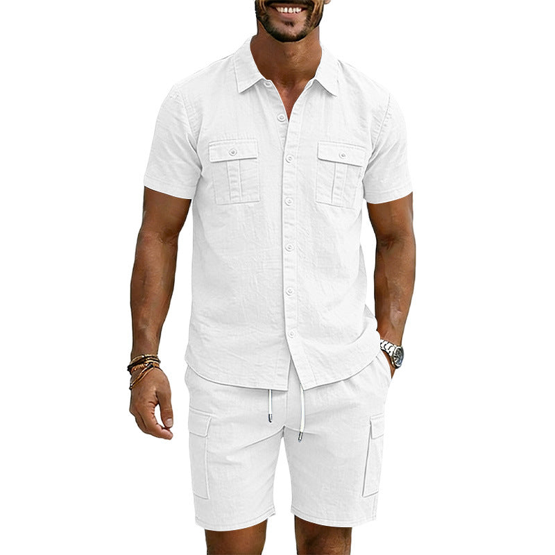 Men's Lapel Shirt And Multi-Pocket Shorts Set Viral Finds Hub
