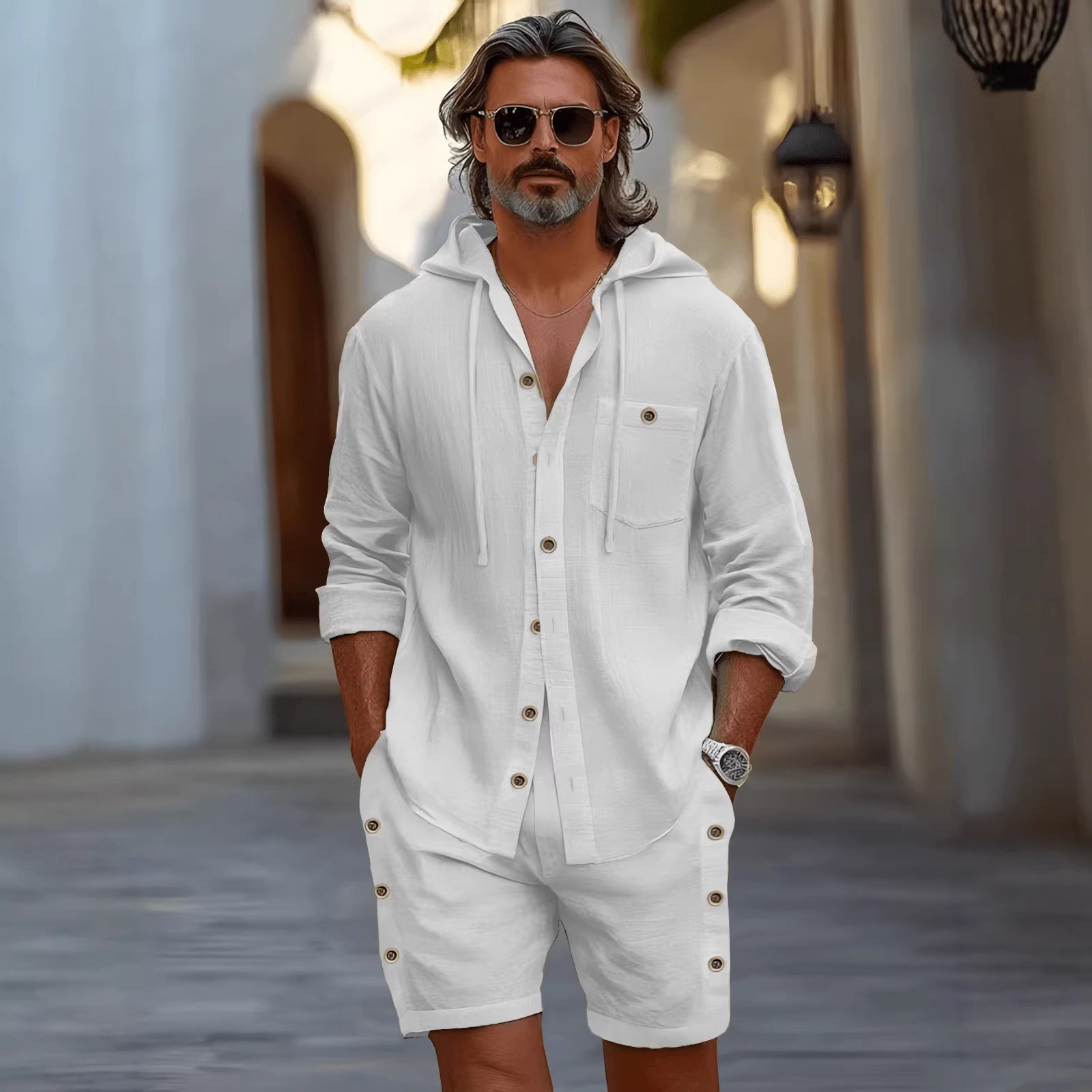 Men's Four-Season Long-Sleeve Hooded Shirt And Shorts Two-Piece Set Viral Finds Hub