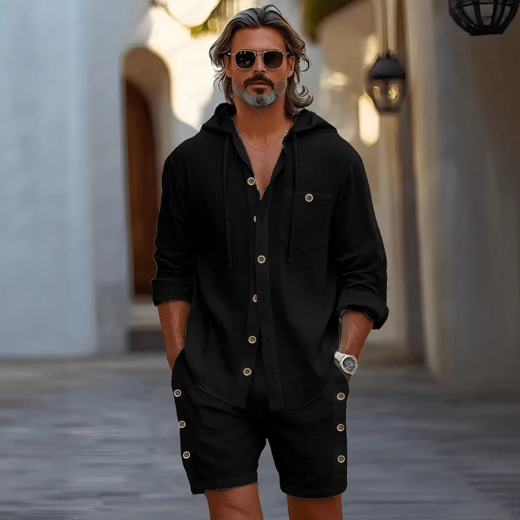 Men's Four-Season Long-Sleeve Hooded Shirt And Shorts Two-Piece Set Viral Finds Hub