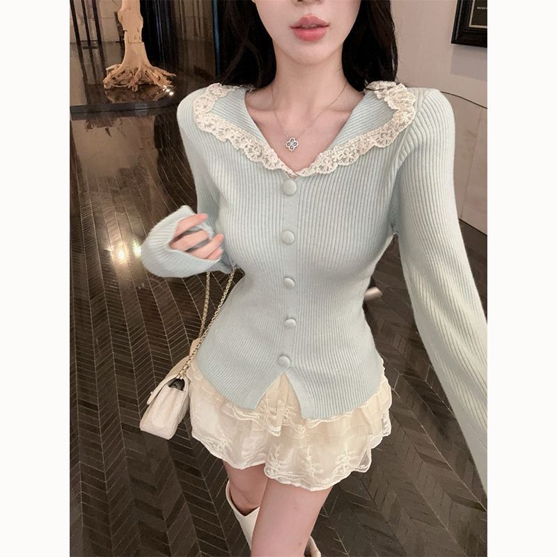 Gentle-style Lace Doll-collar Knit Sweater Viral Finds Hub
