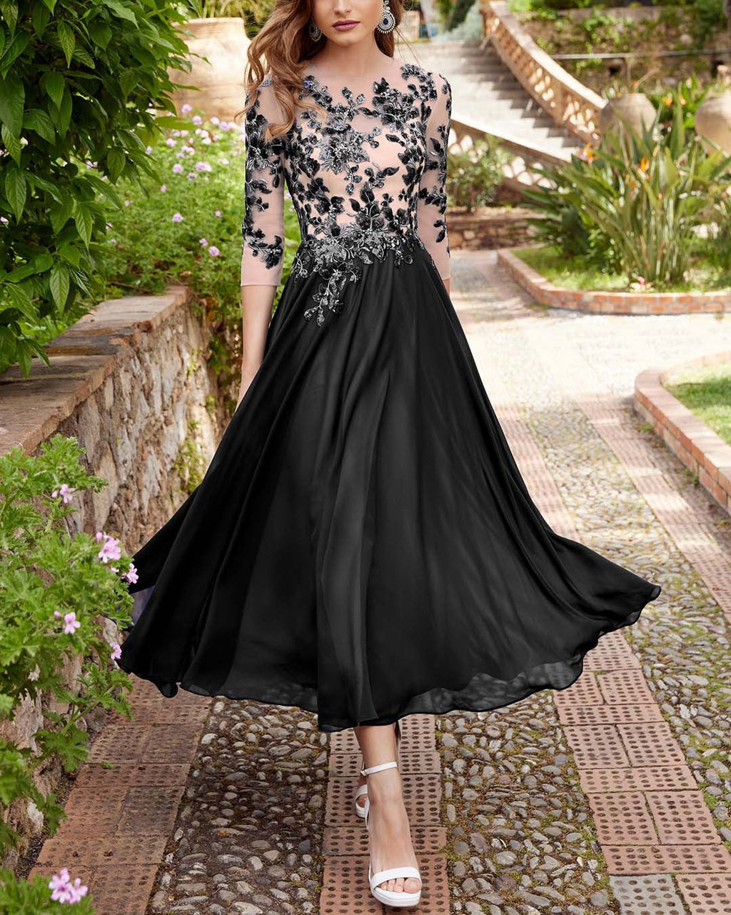 Decal Chiffon Lace Patchwork Long Dress Viral Finds Hub