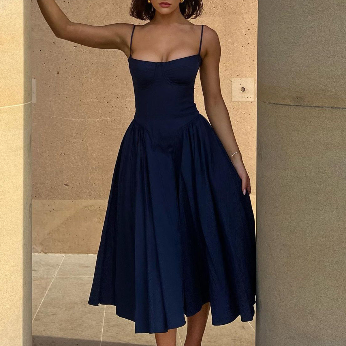 Spicy Sexy V-Neck Slip Dress With Waist-Cinching Design, Slimming Backless Style For Women Viral Finds Hub