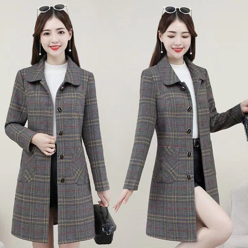 Middle-aged Mother Ladies Autumn Clothes Plaid Woolen Coat Viral Finds Hub