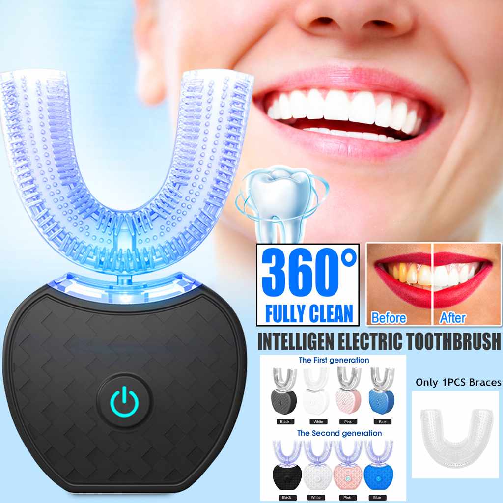 360 Degrees Intelligent Automatic Electric  Toothbrush Waterproof U Type Tooth Brush Whitening Blue Light USB Charging Viral Finds Hub