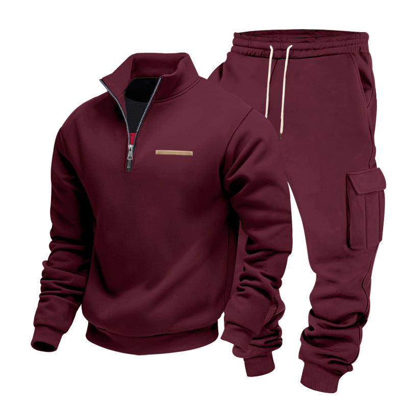 Fleece-lined Half-Zip Stand Collar Solid Color Casual Sweatshirt And Pants Set Viral Finds Hub