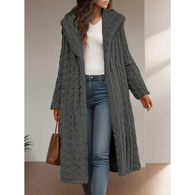 Fashion Long Solid Color Long Sleeve Hooded Wool Women's Coat Viral Finds Hub