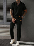 Casual Zip-Up Polo Shirt Top And Pants Two-Piece Set Viral Finds Hub