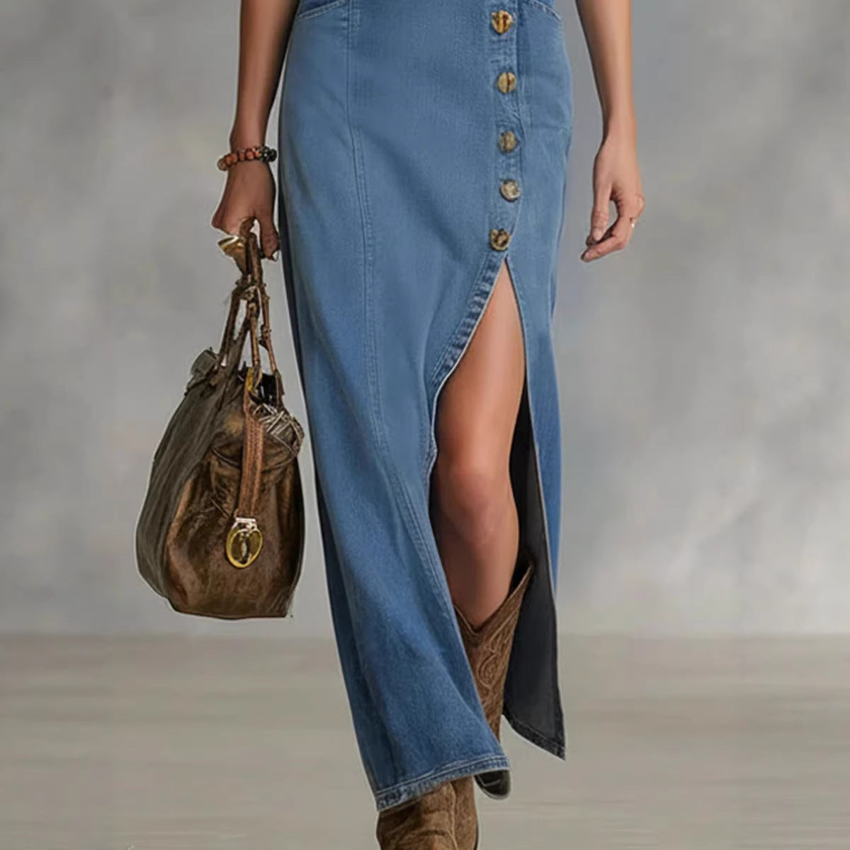 Button-front Sleeveless Denim Dress Vintage Style Viral Finds Hub