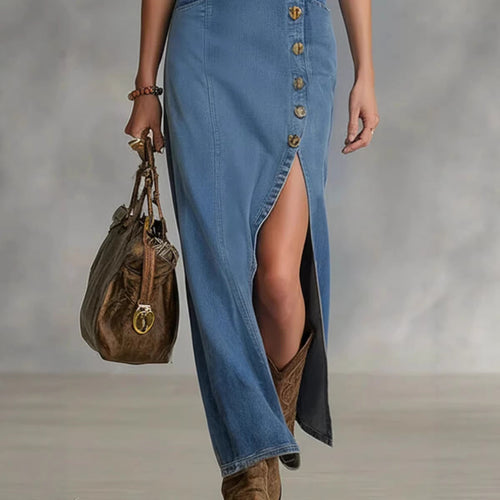 Button-front Sleeveless Denim Dress Vintage Style Viral Finds Hub