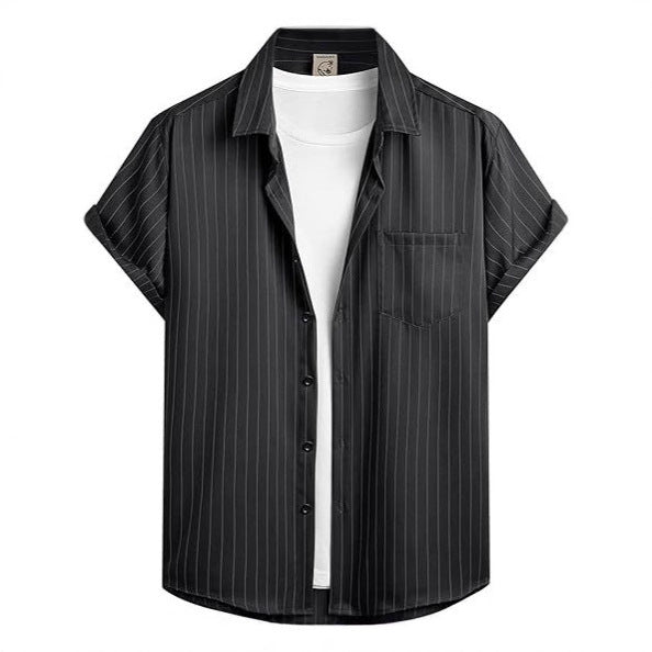 Striped And Solid-color Short-sleeve Shirt-cardigan Viral Finds Hub