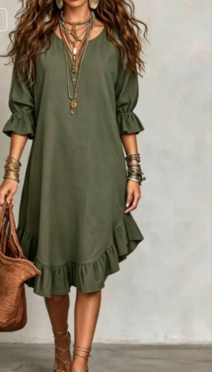2026 New Ruffle Loose Middle Sleeve Dress Viral Finds Hub