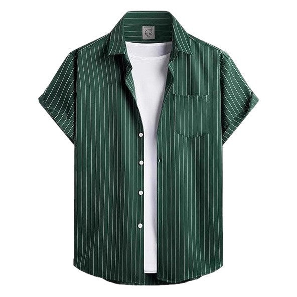 Striped And Solid-color Short-sleeve Shirt-cardigan Viral Finds Hub