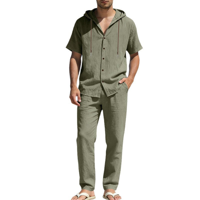 Men's Summer Loose Casual Hooded Short-Sleeve Shirt Set Viral Finds Hub