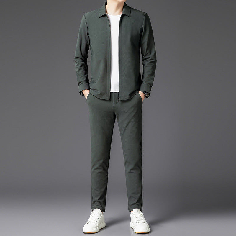 Autumn New Lapel Zip-up Cardigan Coat Jacket Trendy Trousers Mens Two-piece Set Viral Finds Hub