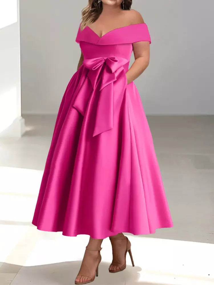 Satin Gown New Style Banquet Dress Off-shoulder Midi Length Viral Finds Hub