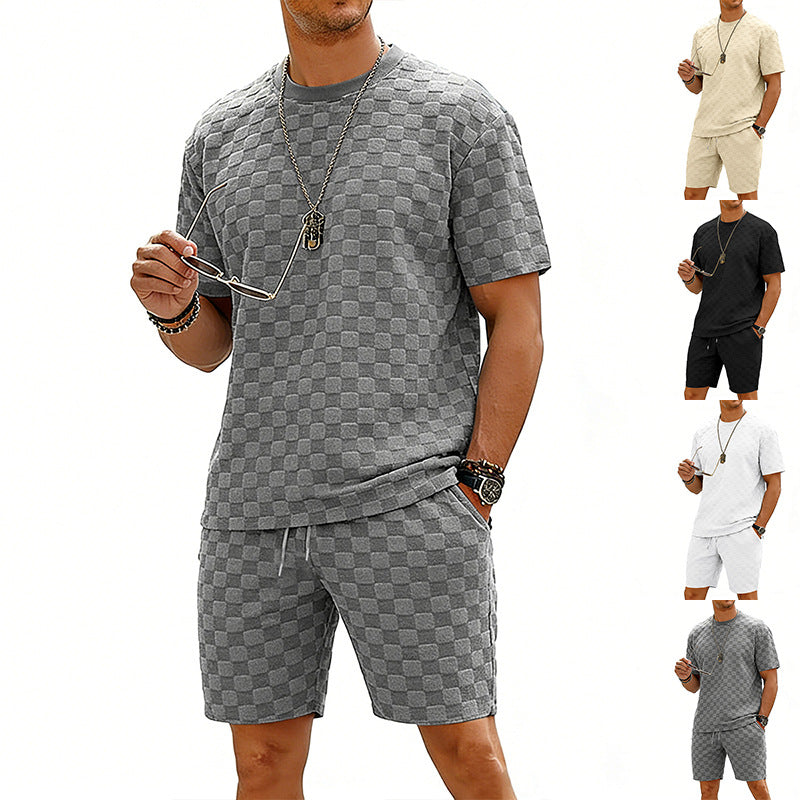 Checkered Mens Short-sleeve T-shirt And Casual Shorts Set Viral Finds Hub