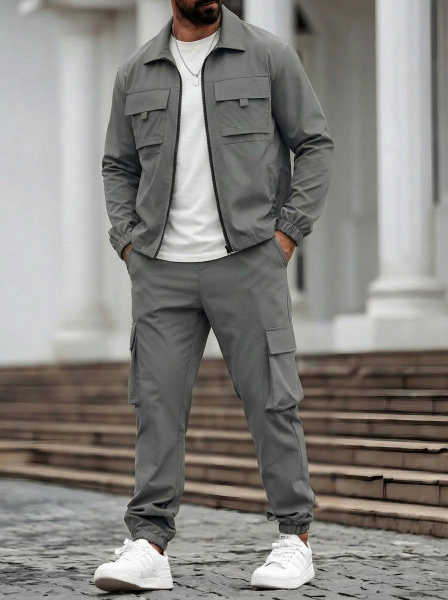 Mens Long-Sleeve Zip-Up Top And Pants Casual Workwear Set Viral Finds Hub
