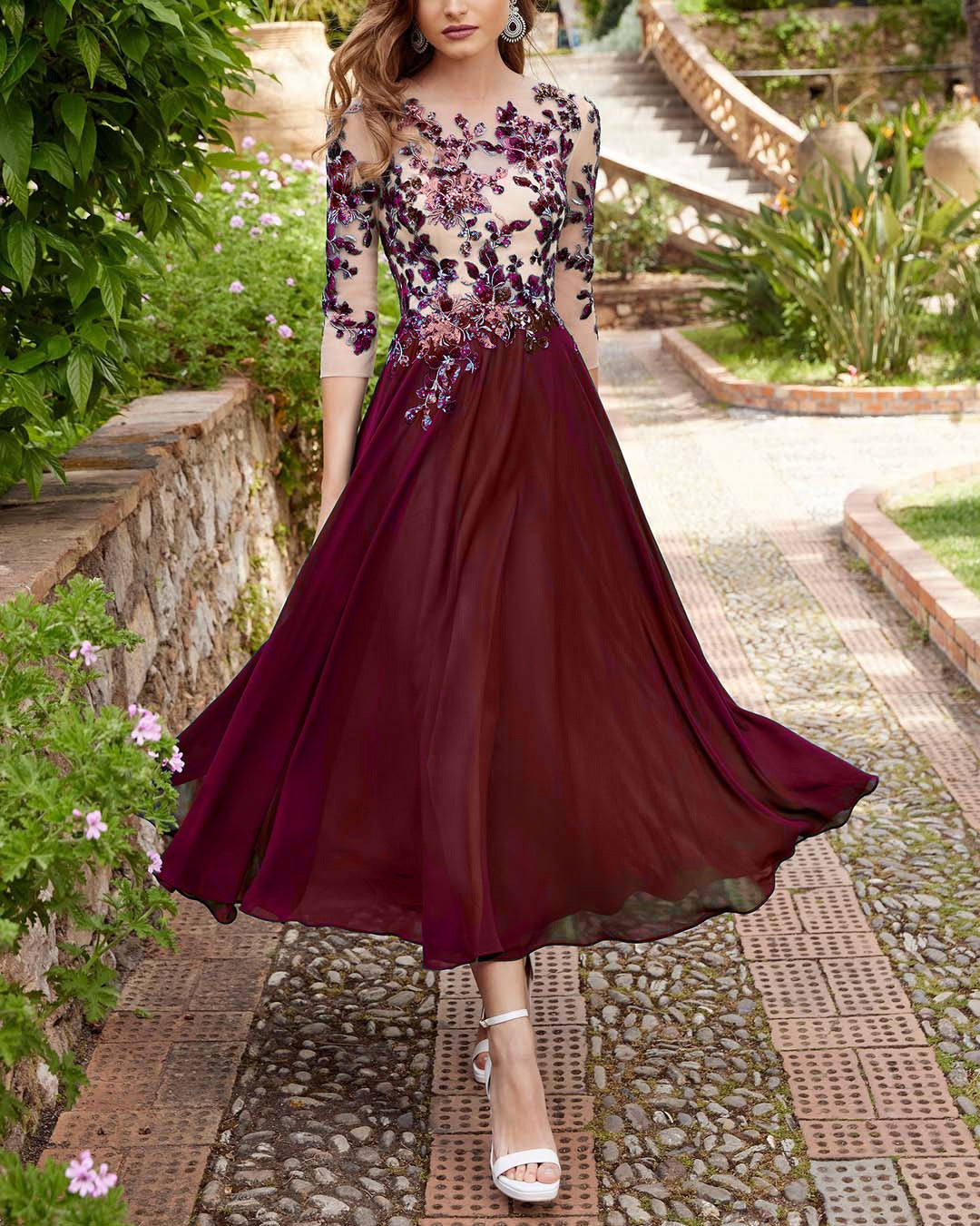 Decal Chiffon Lace Patchwork Long Dress Viral Finds Hub