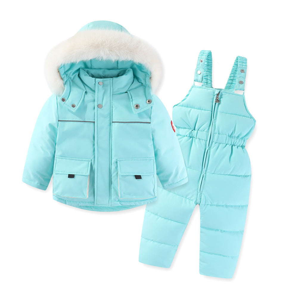 Windproof Waterproof Boys And Girls Big Fur Collar Ski Cotton-padded Overalls Suit Viral Finds Hub