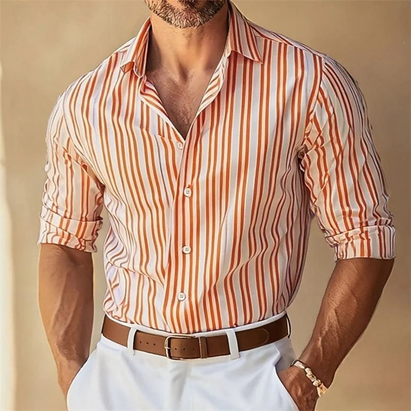 Men's Lapel Button-Down Striped Collar Shirt Viral Finds Hub