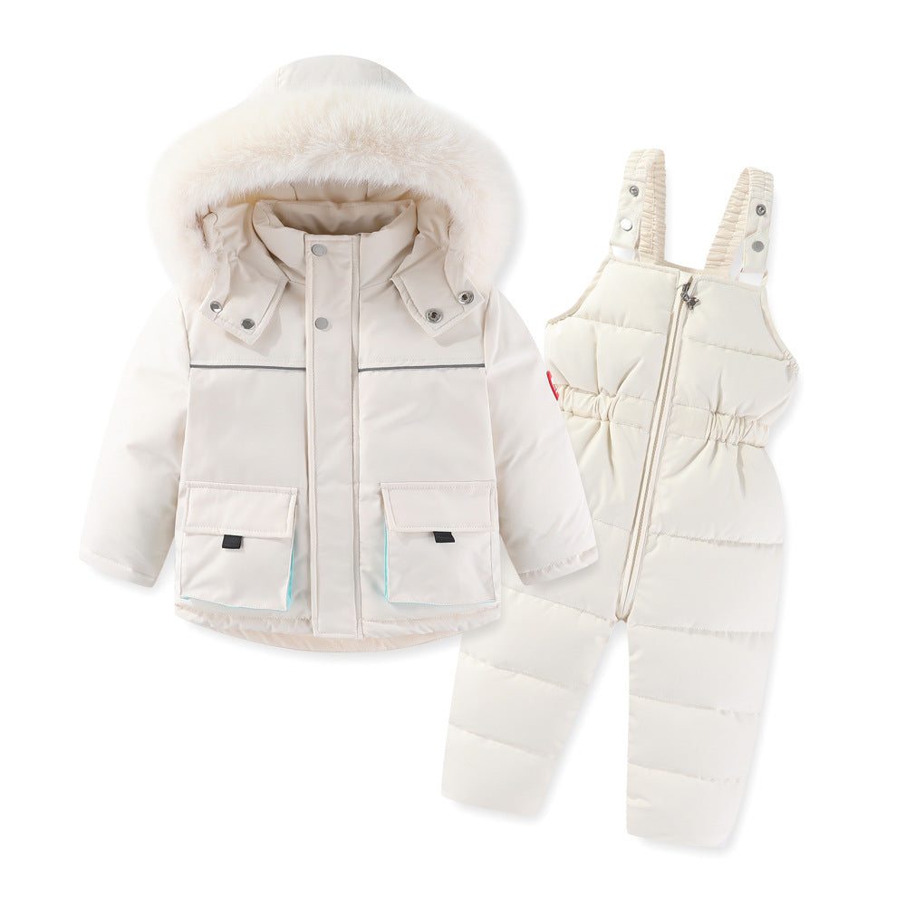 Windproof Waterproof Boys And Girls Big Fur Collar Ski Cotton-padded Overalls Suit Viral Finds Hub