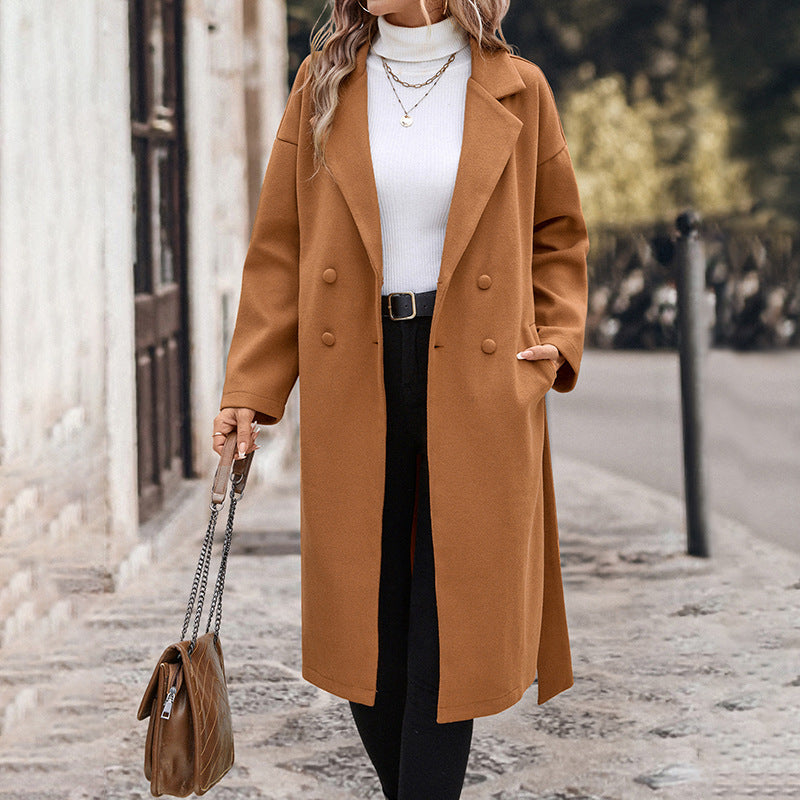 Women's Lace-up Extended Solid Color Woolen Coat Viral Finds Hub