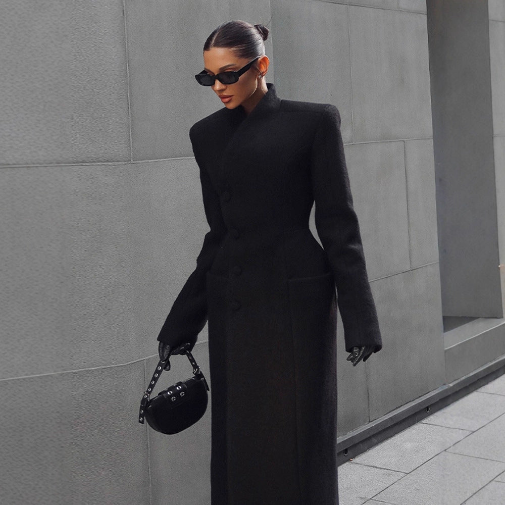 Temperament Shoulder-padded Waist-cinching Long Wool Coat For Women Viral Finds Hub
