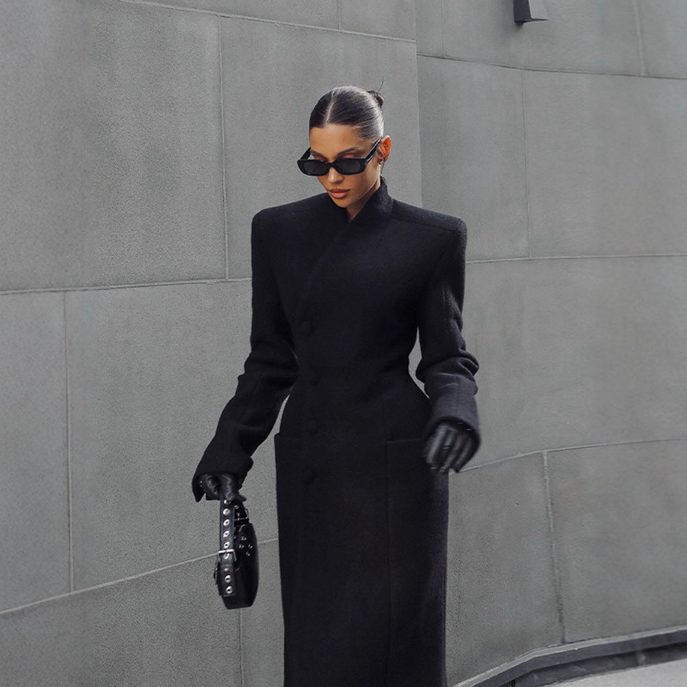 Temperament Shoulder-padded Waist-cinching Long Wool Coat For Women Viral Finds Hub
