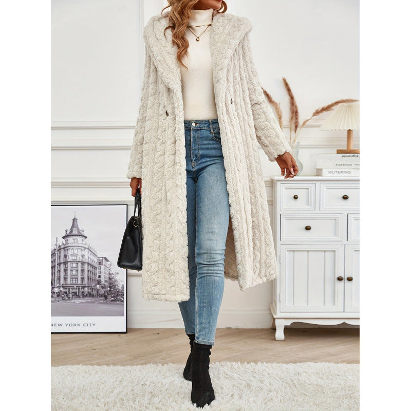 Fashion Long Solid Color Long Sleeve Hooded Wool Women's Coat Viral Finds Hub