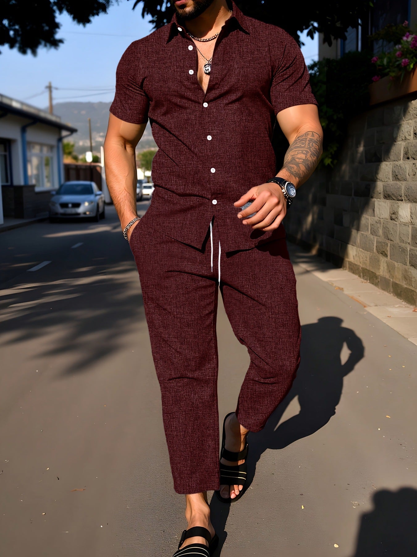 Short-sleeve Shirt And Trousers Casual Summer Set Viral Finds Hub
