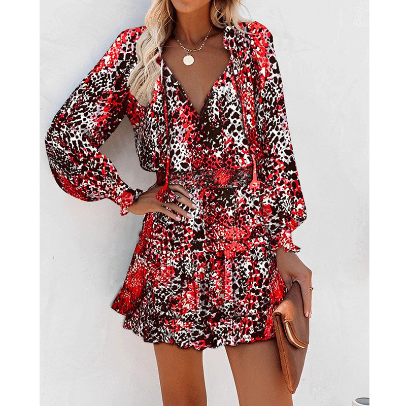 Flowers Print Long Sleeve Dress Fashion Patchwork Puff Sleeve Waist Dresses Womens Clothing Viral Finds Hub