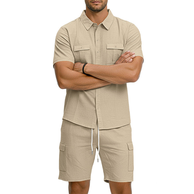 Men's Lapel Shirt And Multi-Pocket Shorts Set Viral Finds Hub