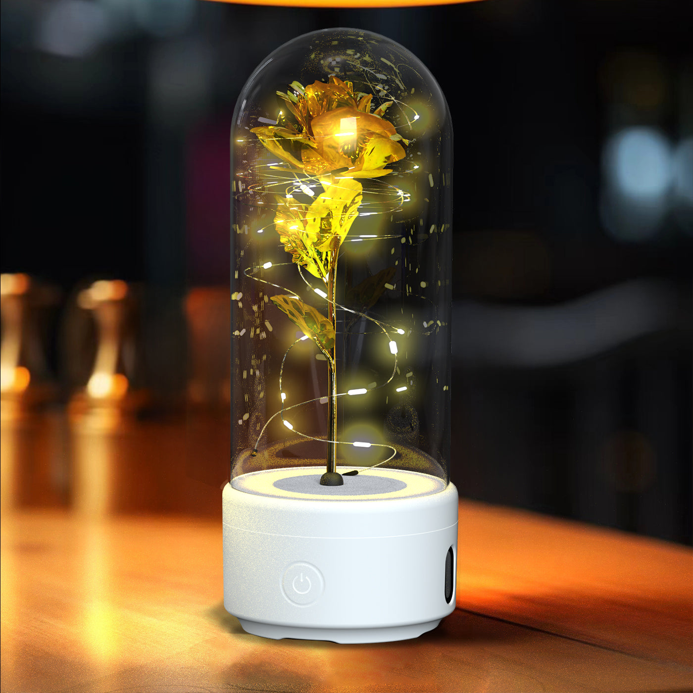 Creative 2 In 1 Rose Flowers LED Light And Bluetooth-compatible Speaker Valentine's Day Gift Rose Luminous Night Light Ornament In Glass Cover Viral Finds Hub