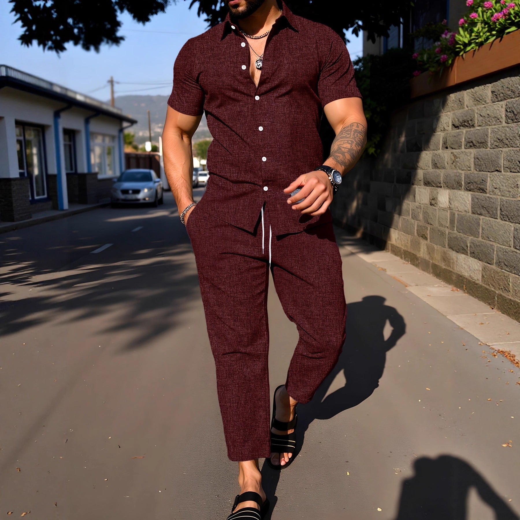 Short-sleeve Shirt And Trousers Casual Summer Set Viral Finds Hub