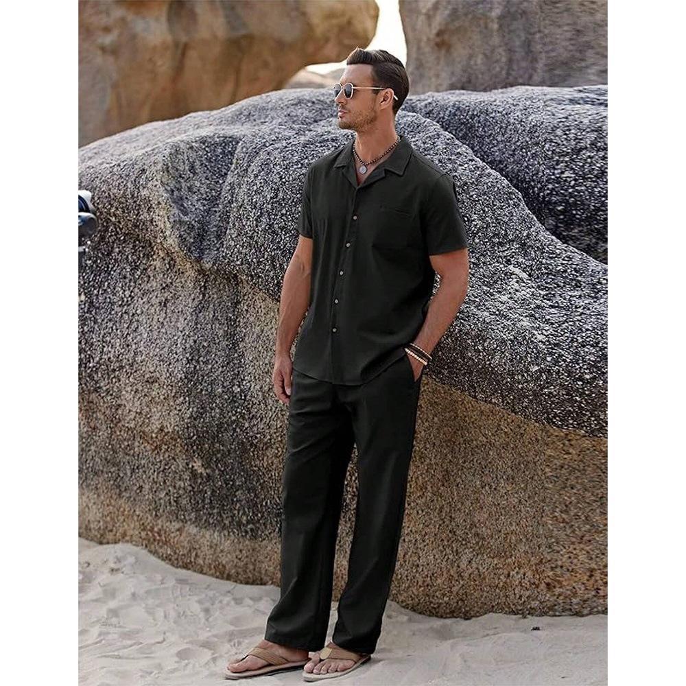 American-style Vintage Short-sleeve Shirt And Casual Trousers Two-piece Set Viral Finds Hub