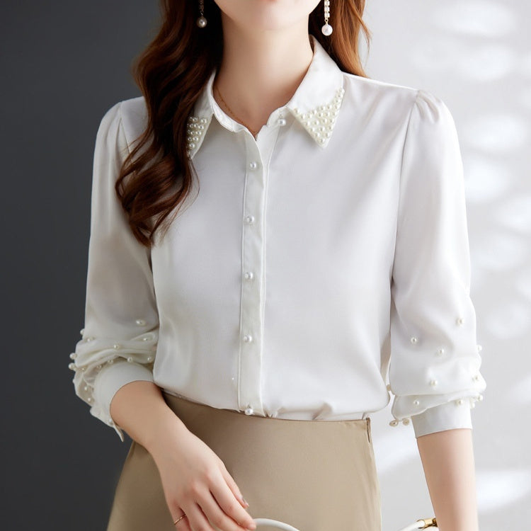 Beaded Long-sleeve Lapel Cardigan Shirt Viral Finds Hub