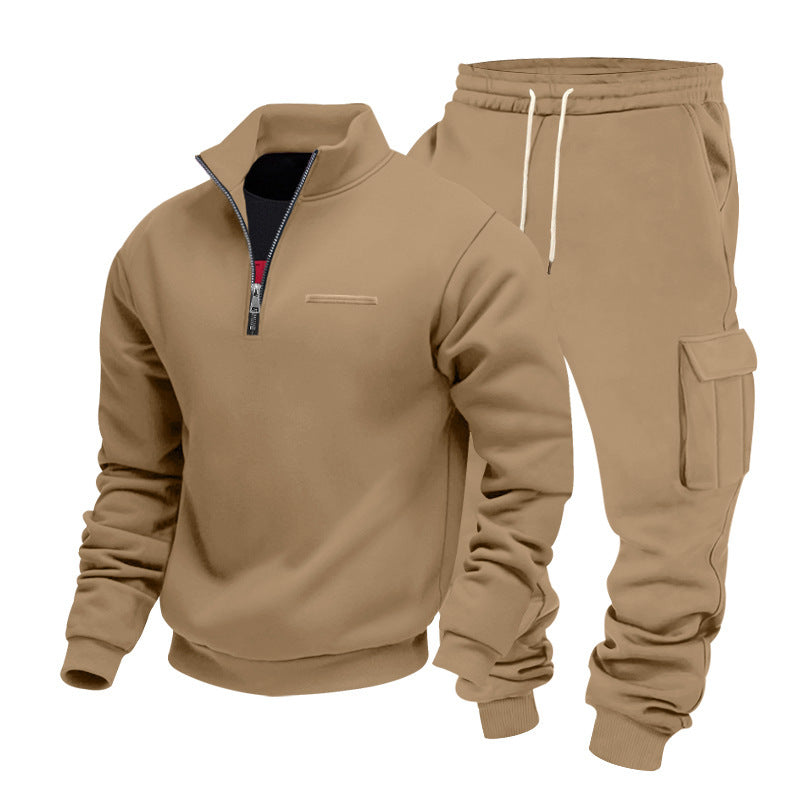 Fleece-lined Half-Zip Stand Collar Solid Color Casual Sweatshirt And Pants Set Viral Finds Hub
