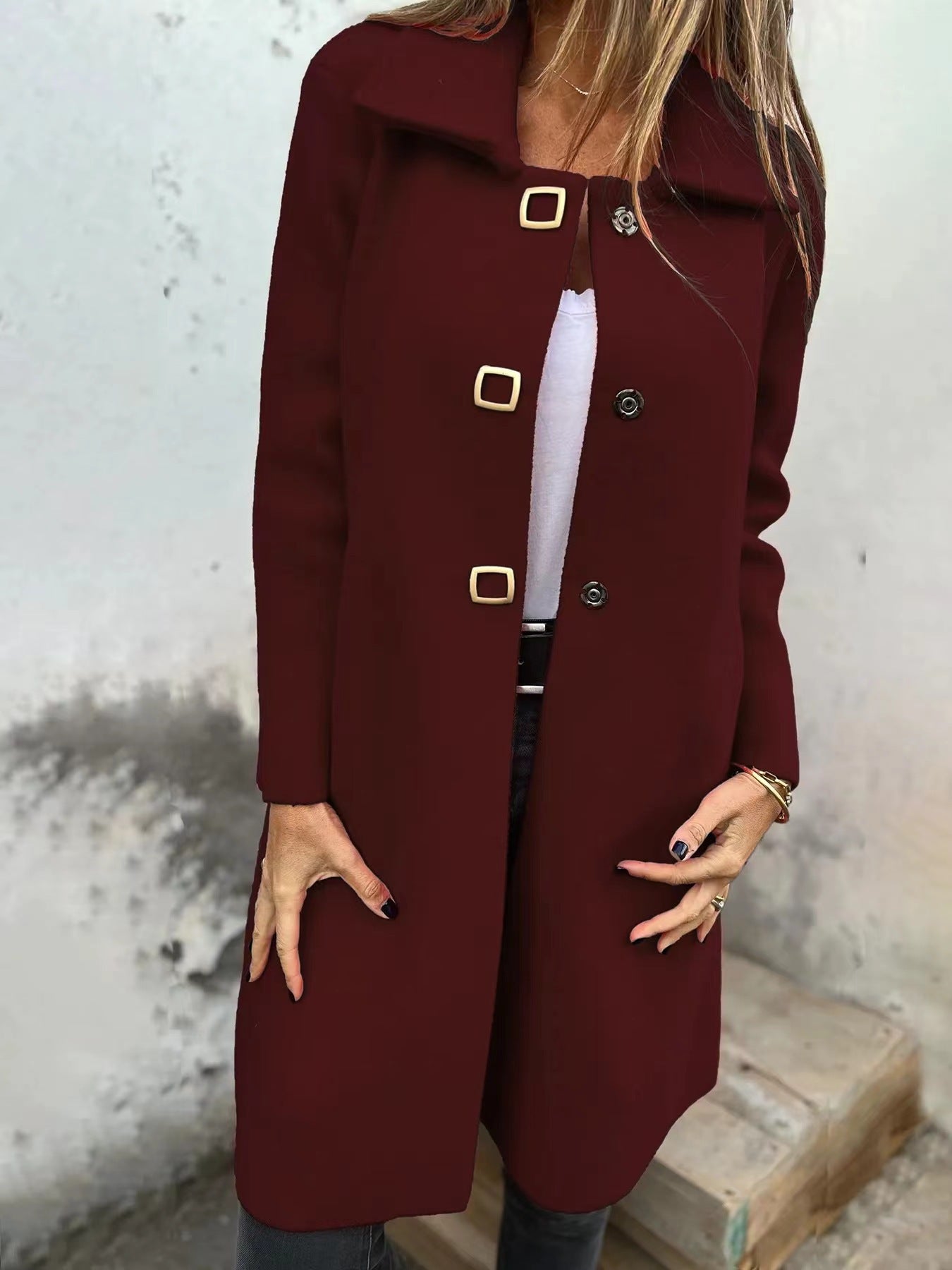 Women's Solid-color Mid-length Wool Coat With A Single-breasted Design Cashymart