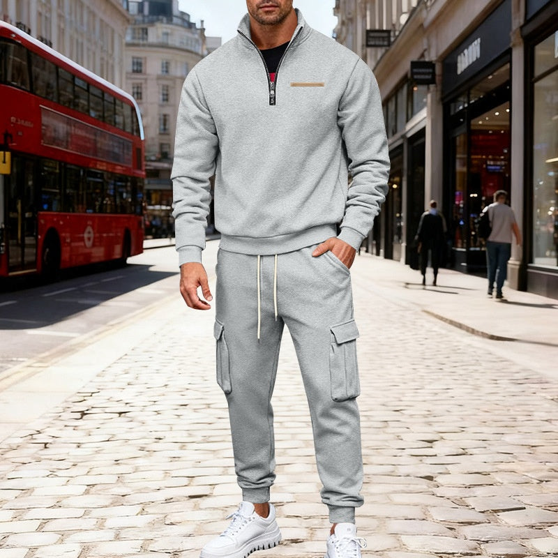 Fleece-lined Half-Zip Stand Collar Solid Color Casual Sweatshirt And Pants Set Viral Finds Hub